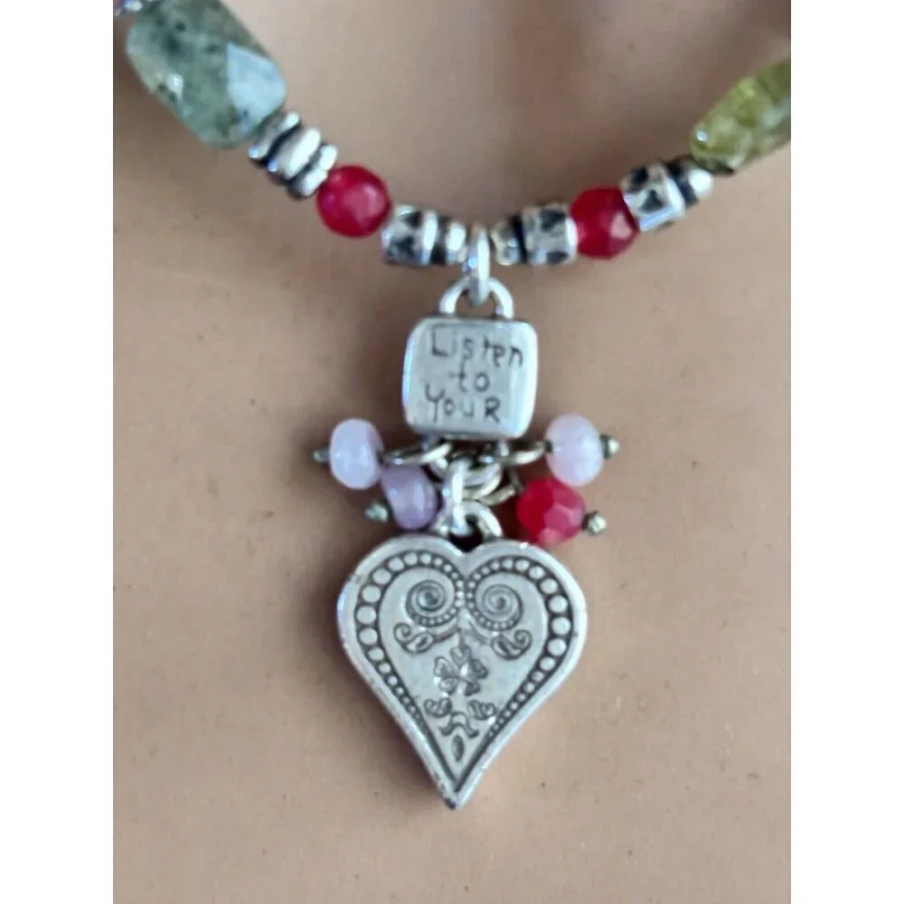 Brighton Multi Gemstone Heart Pendant Silver Plated Necklace 18 Inches - Picture 2 of 6